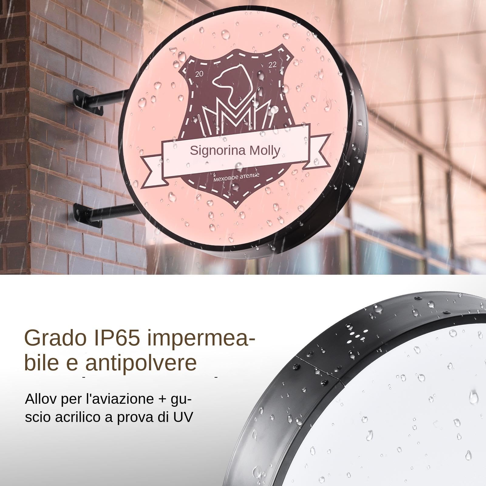 Insegna Luminosa Circolare A LED 50 Cm – Doppia Faccia, Impermeabile IP67, Bianca, Con Telaio In Alluminio, Per Negozi E Bar - 5
