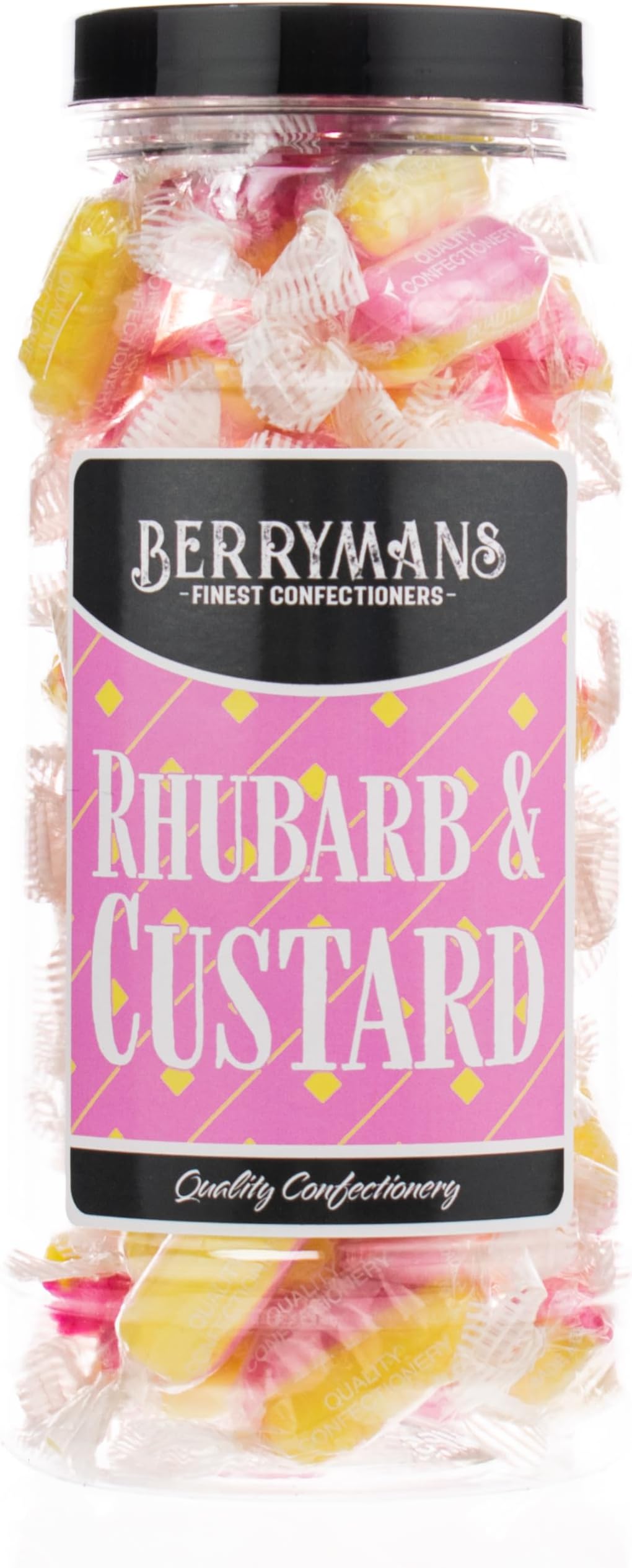 Original Rhubarb and Custard Sweets Retro Boiled Sweets Gift Jar By Berrymans Sweet Shop - Classic Sweets, Traditional Taste.