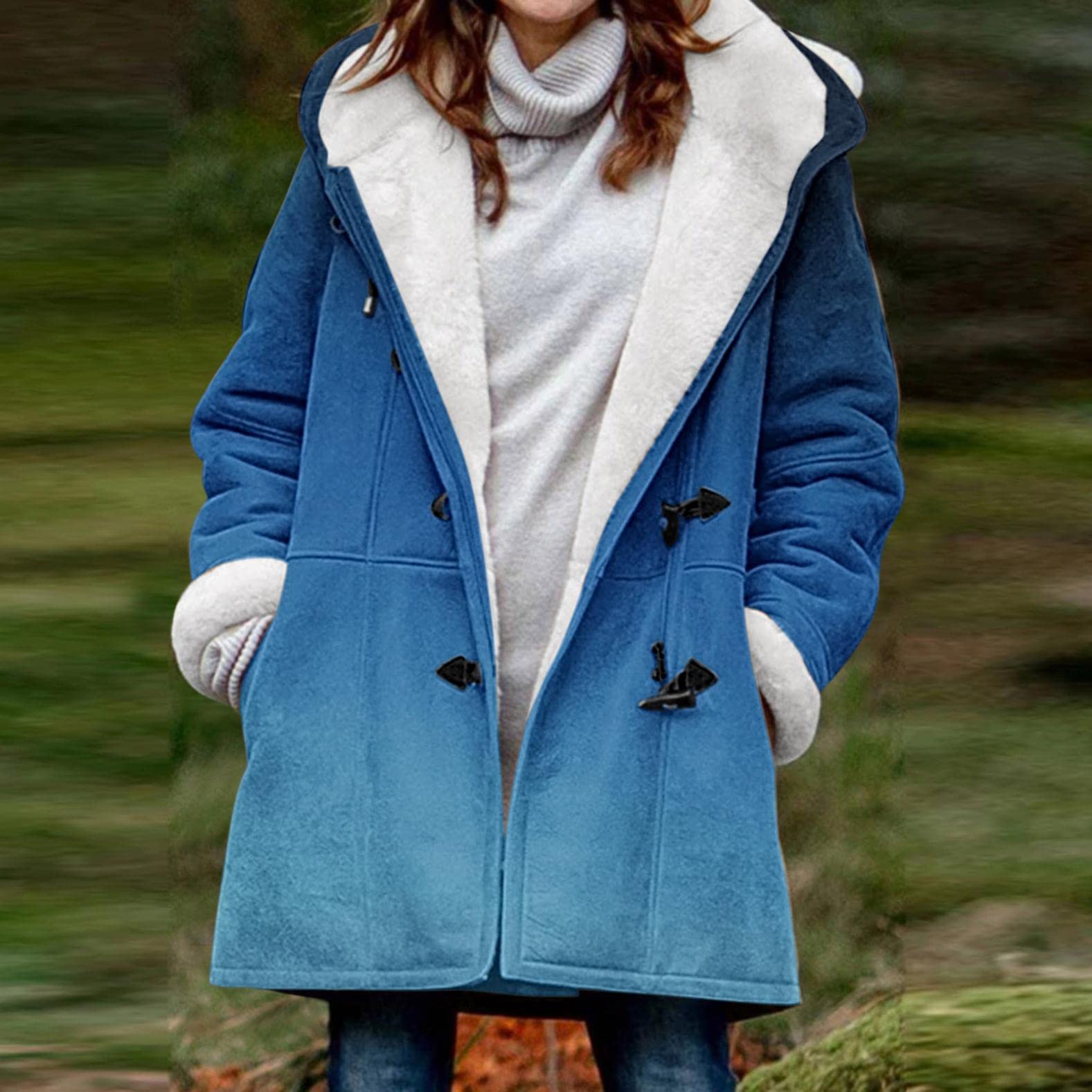 KODMNSW Damen Wollmantel Lang - Karierter Wintermantel Vintage Look