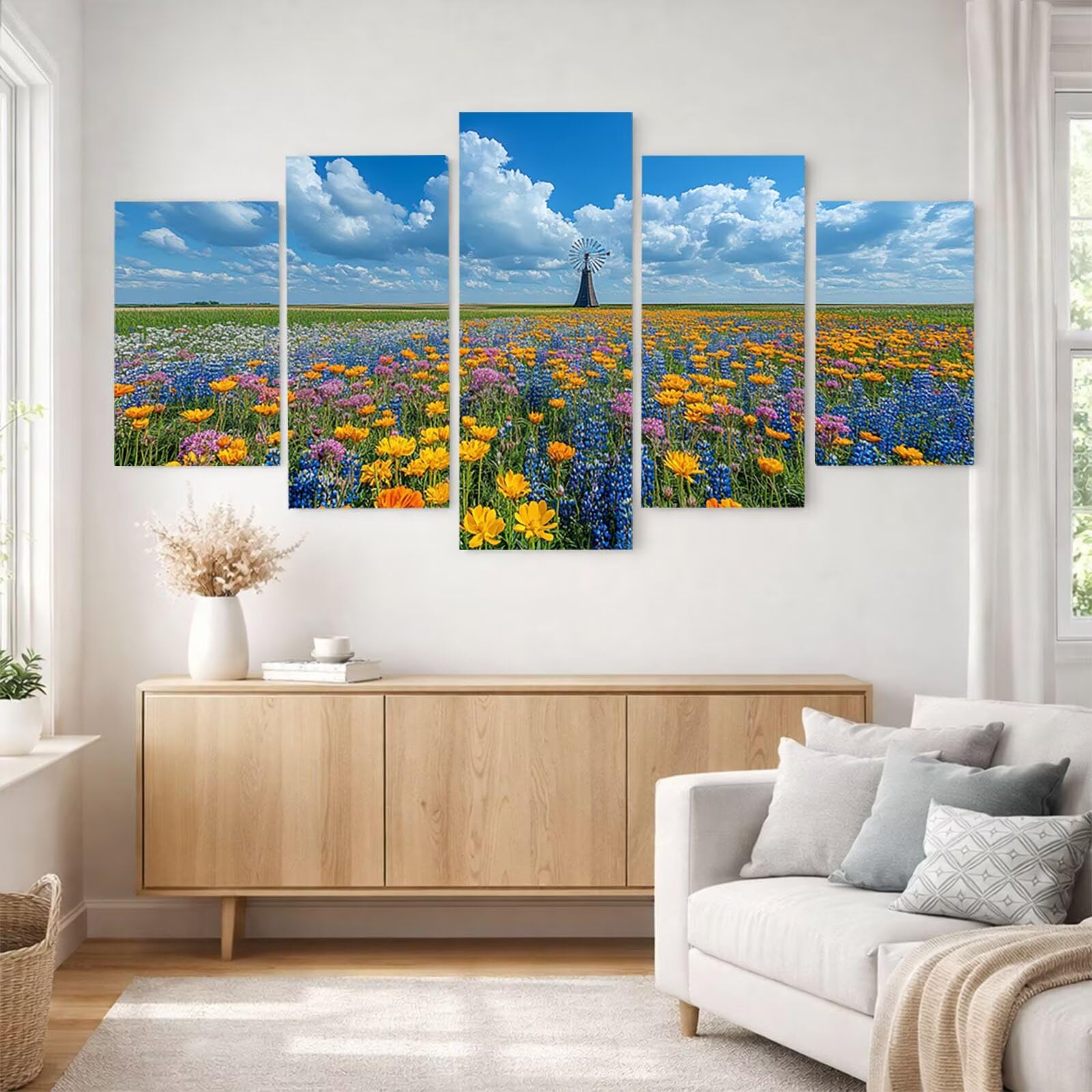 5 Pack Leuchtend Malen Nach Zahlen Erwachsene Blume Drei Größen YCBZ-0331 | DIY Set Erwachsene mit Pinselset Acrylfarben Set Fünf Leinwand zum Bemalen Windmühle für Deko Wohnzimmer Geschenke für Frauen