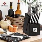 imarku Knife Set, 15 Piece High Carbon Stainless Steel with Block | Japanese High Carbon Stainless Steel, Razor Sharp 15 Degree Edge, Durable Blades, Honing Steel Included for Easy Upkeep