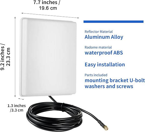 Outdoor 15dBi Dual Band WiFi 2.4GHz 5GHz 5.8GHz Long-Range Directional Panel Antenna with 10Ft Cable for WiFi Router Wireless Network Card Security IP Camera Video Surveillance Monitor, Eifagur