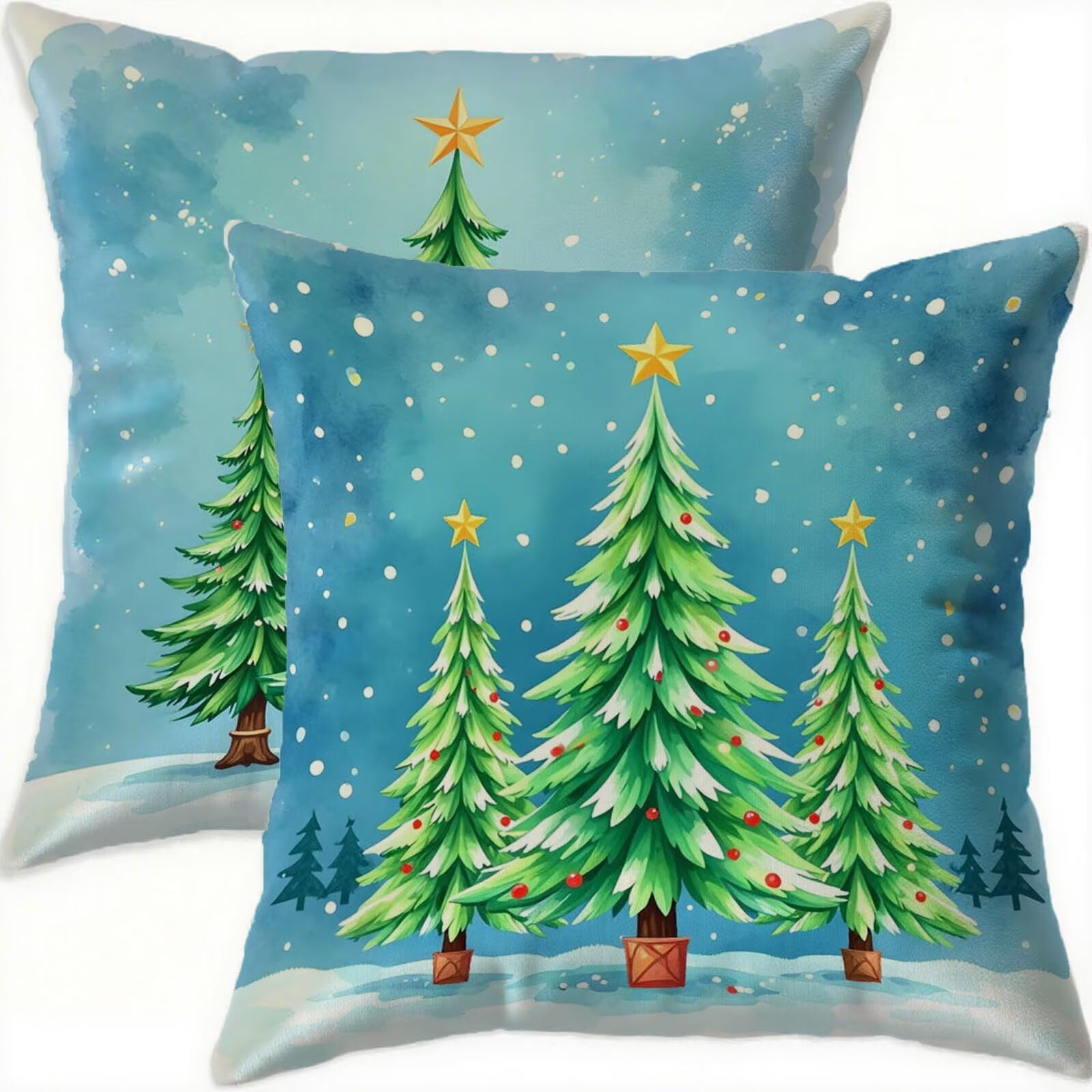 Housse coussin Noël 60x60 vert imperméable en velours avec zip invisible