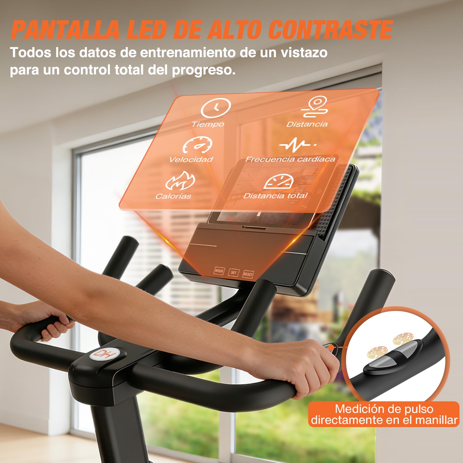 DH FitLife Bicicleta Estática para Casa 2026, Silenciosa con Resistencia Magnética, Freno de Emergencia, Ajustable 150–195 cm, Pulsómetro, APP y Monitor para Cardio en Casa | APP & Sensor de Pulso|Manillar Multi-Posiciones|Sillín Ajustable|Freno de Emerge