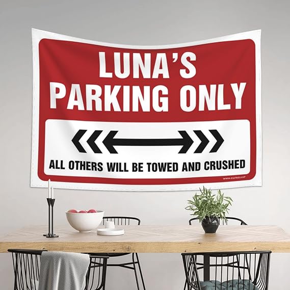 Tapestry Wall Art Luna'S Parking Only Tapestry Outdoor Bar Decor Garage Decor for Men(100X150CM)