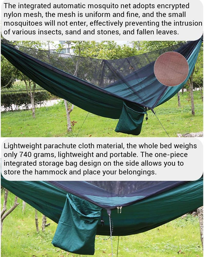 EVGATSAUTO Network Hammock, Ultra Light Camping Hammock with High Load Capacity and Automatic Net, 2 Person Hammock (Dark Green)