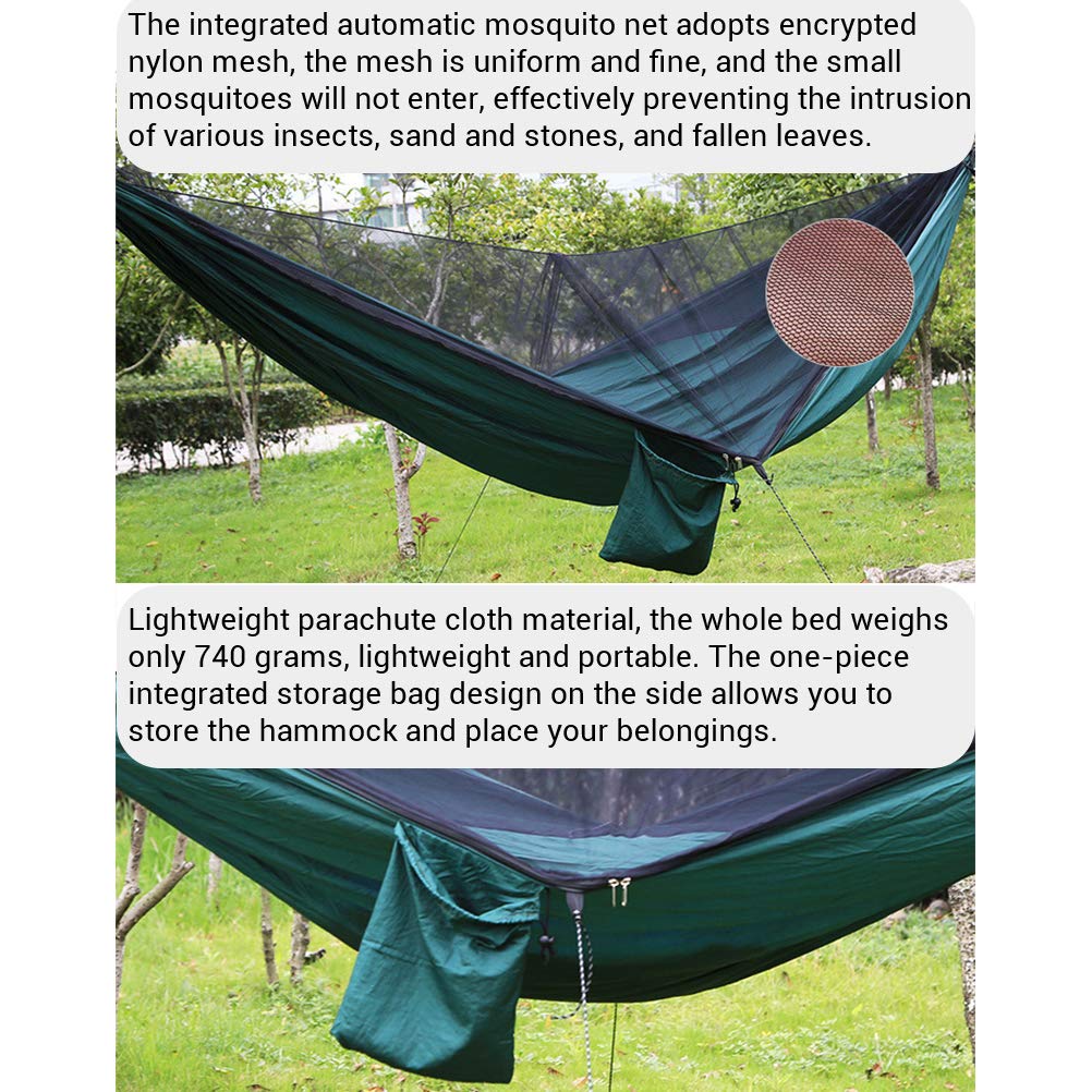 Greensen Moustiquaire Hamac, Hamac de Camping Ultra-Léger avec Grande Capacité de Charge et Moustiquaire Automatique, 2 Personnes (armée Verte)