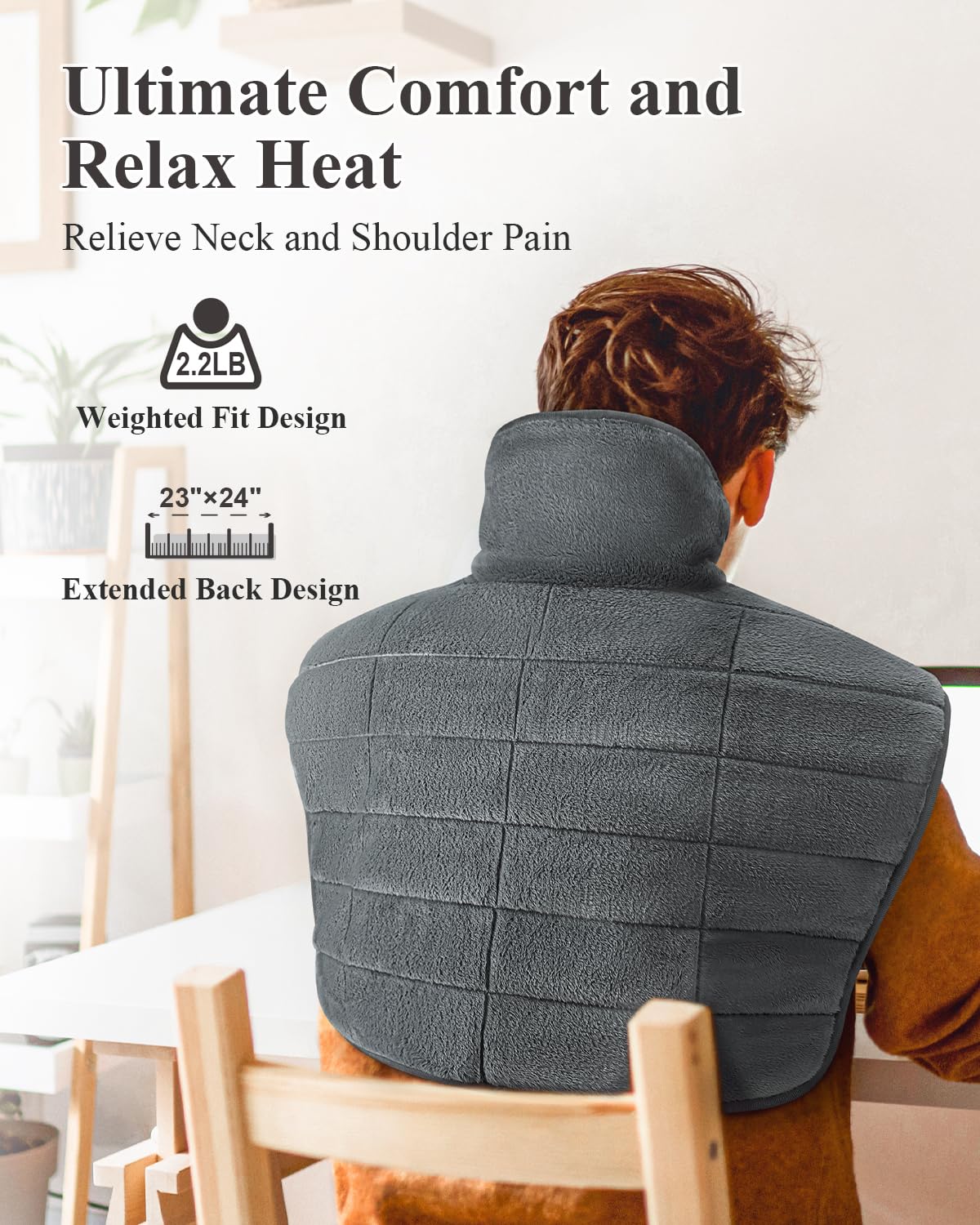 Almohadilla térmica para cuello, hombros y espalda, regalos para el día de la madre para mamá, 24 x 23 XL, envoltura térmica eléctrica grande para aliviar el dolor, regalos para ella, peso de 2 libras
