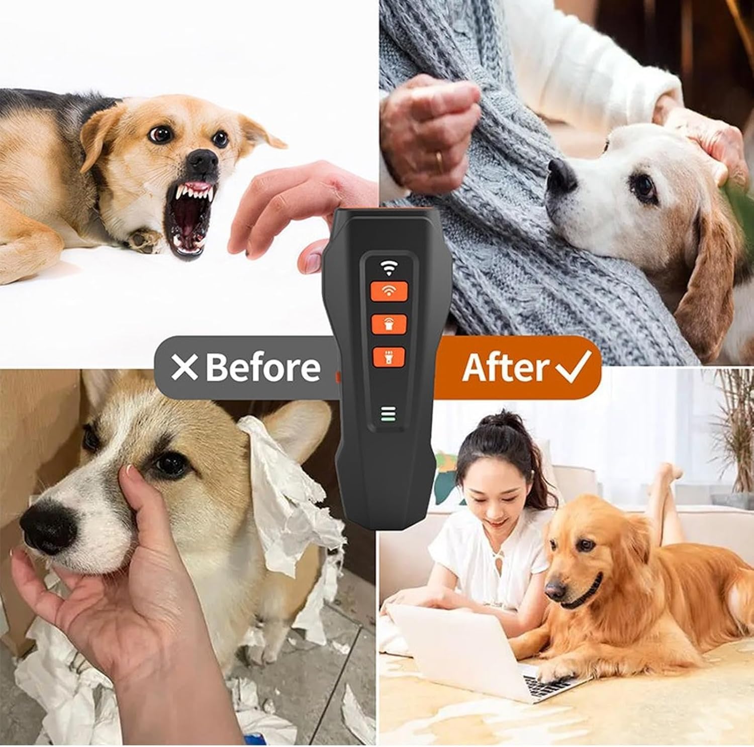 Portable Ultrasonic No Bark Ultra Anti Barking Device, for Indoor & Outdoor,Rechargeable, Stop Puppy from Crying at Night, Rechargeable Bark Shield for Dogs (Black+Gray,1pcs)