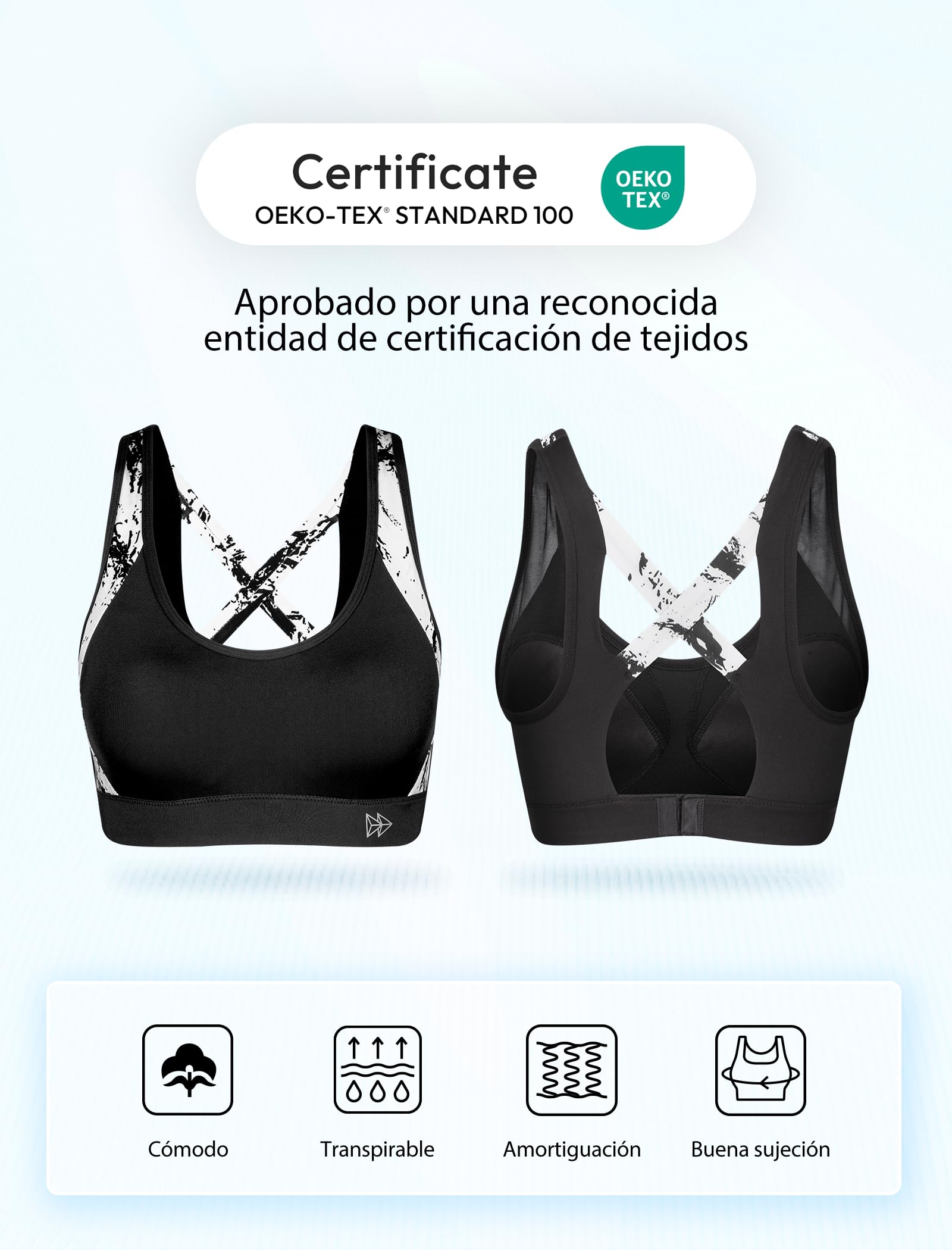 Yvette - Sujetador deportivo para mujer con sujeción fuerte, talla grande, cruzado en la espalda, acolchado, para correr, fitness y yoga