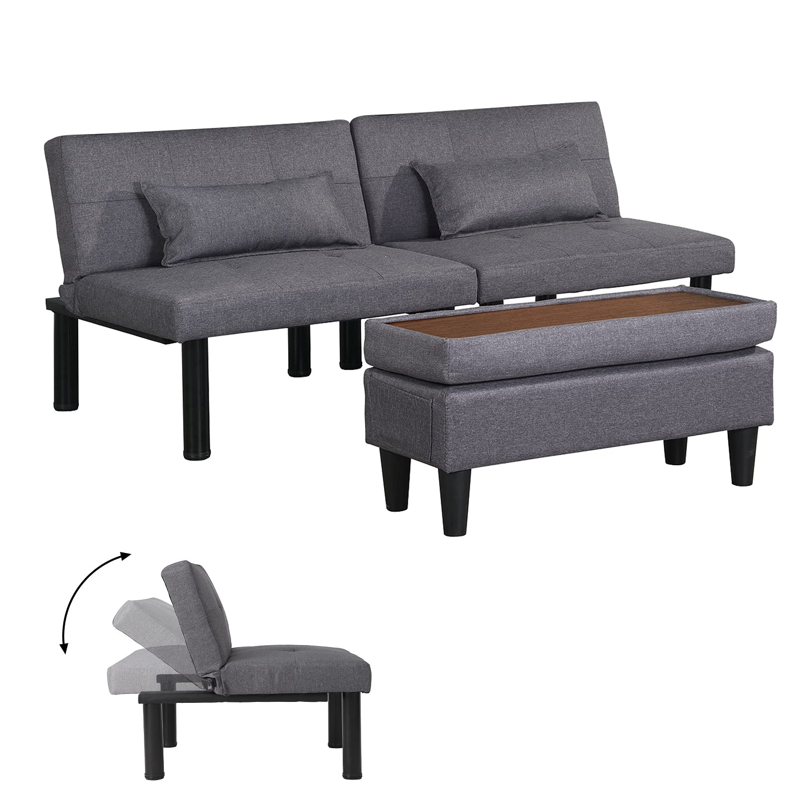 Buy Futon Sofa Bed Tufted Loveseat Futon Couch with Ottoman/Coffee