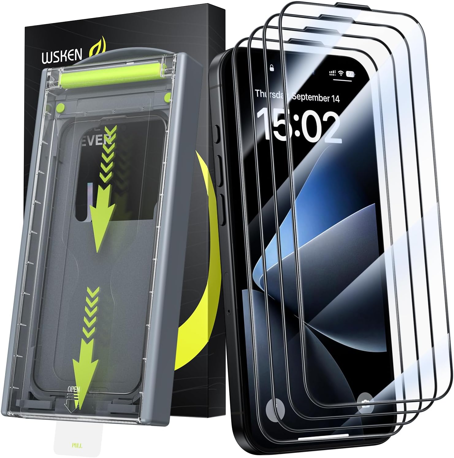 WSKEN for iPhone 16 Pro Max Screen Protector - [Top 9H+ Tempered Glass] [Zero Bubble] [Auto Dust-Remove] HD Military Grade 10X Shatterproof Full Coverage Protection Easy Install, 4 Pack