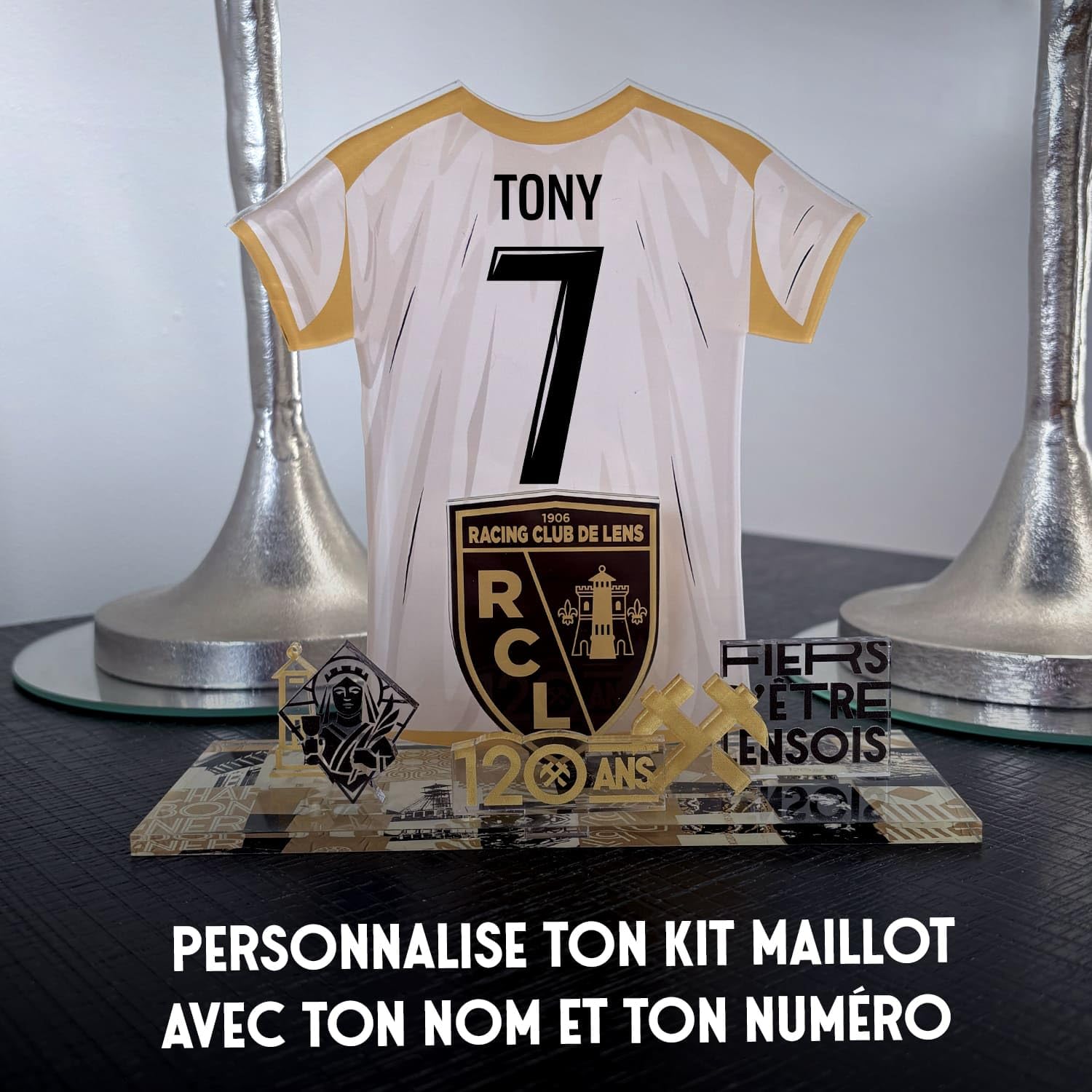 Kit Maillot Personnalisable RC Lens – Nom & Numéro au Choix | Produit sous Licence Officielle – Édition 120 Ans | Cadeau Supporter Sang & Or | Décoration Supporters – Fabriqué en France