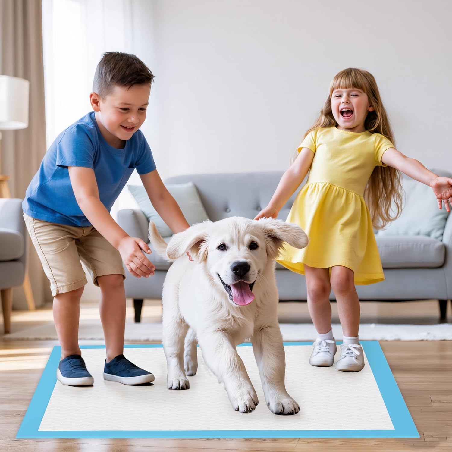 JollyMate 28"x34" Dog Pee Pads Extra Large, 100 Pack X-Large Super Absorbent Pet Pee Pads with Adhesive Tabs, 6 Layers Thick Leak-Proof Potty Pads for Dogs and Puppies