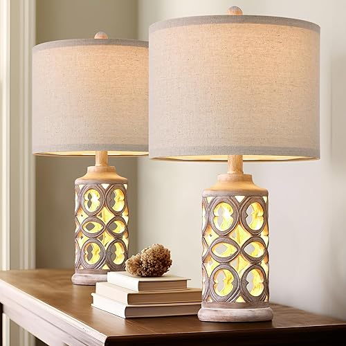 OYEARS Table Lamp Set of 2 for Living Room Bedroom 20.25'' Country Retro Lamp Vintage Nightlight Lamp for Farmhouse Home Office