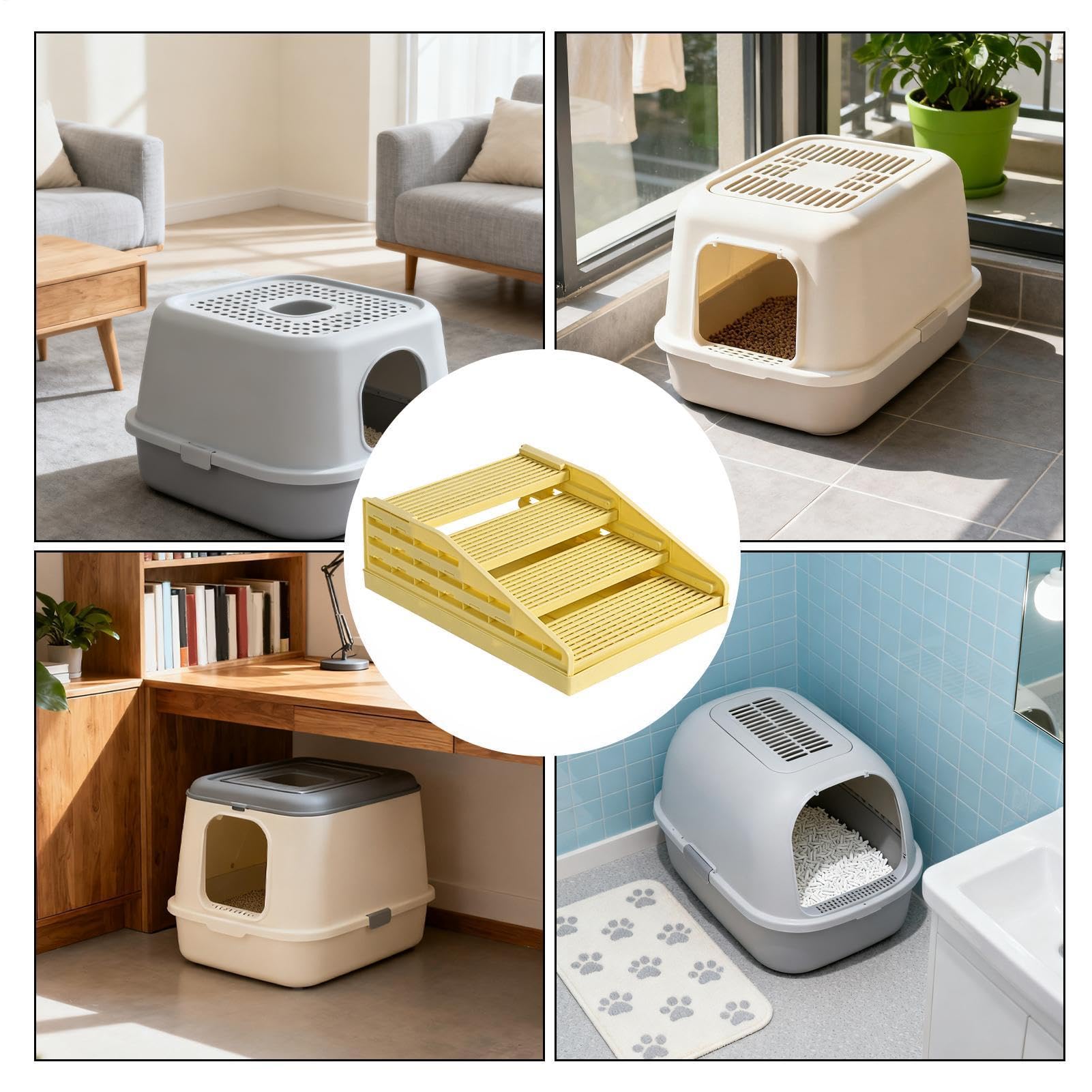 Cat Litter Mat de Rejilla Ancha Antideslizante y Ajustable Desprendible | Accesorios con Escalones para Arenero para Interior, Salón, Dormitorio, Baño, Balc