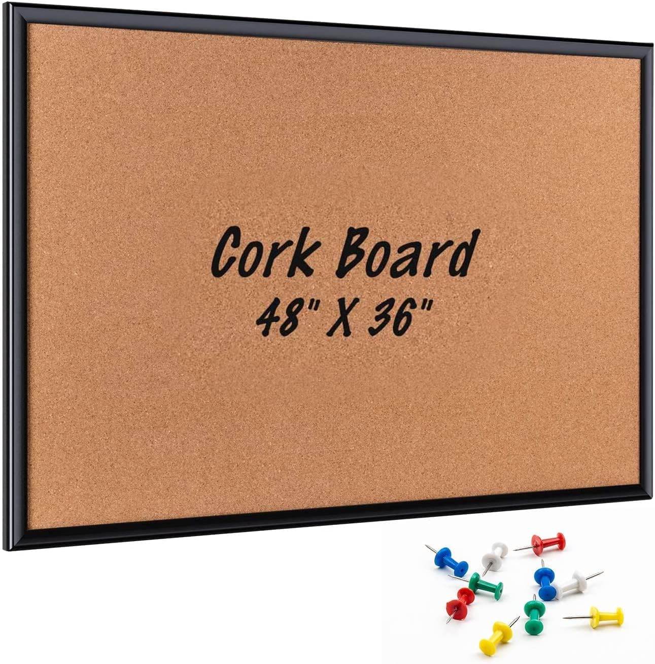 ORIENTOOLS 48 x 36 Inch Cork Board with 10 Color Pins, Bulletin Board with Black Frame for Home, Office, School, Cubicle, etc.