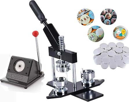Button Maker Machine, Badge Punch Press Kit with Graphic Punch Die Cutter and 100pcs Components, Badge Maker Machine Used for DIY 75mm