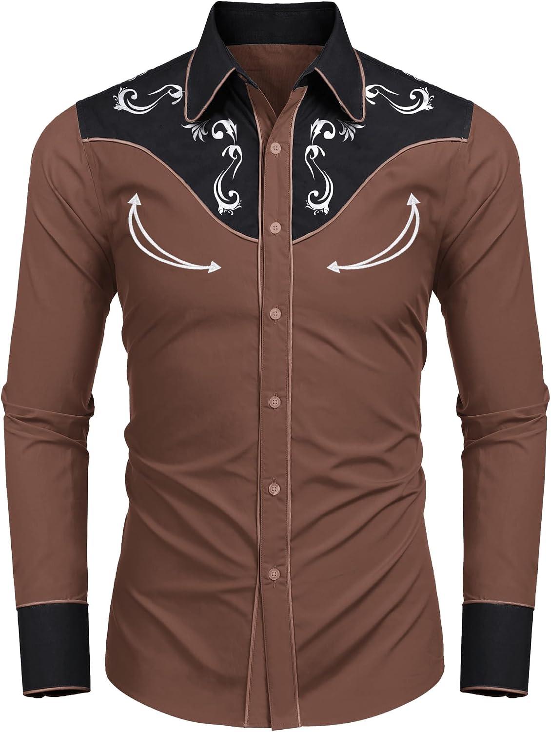 COOFANDY Men's Western Cowboy Shirt Embroidered Button Down Long Sleeve Shirts