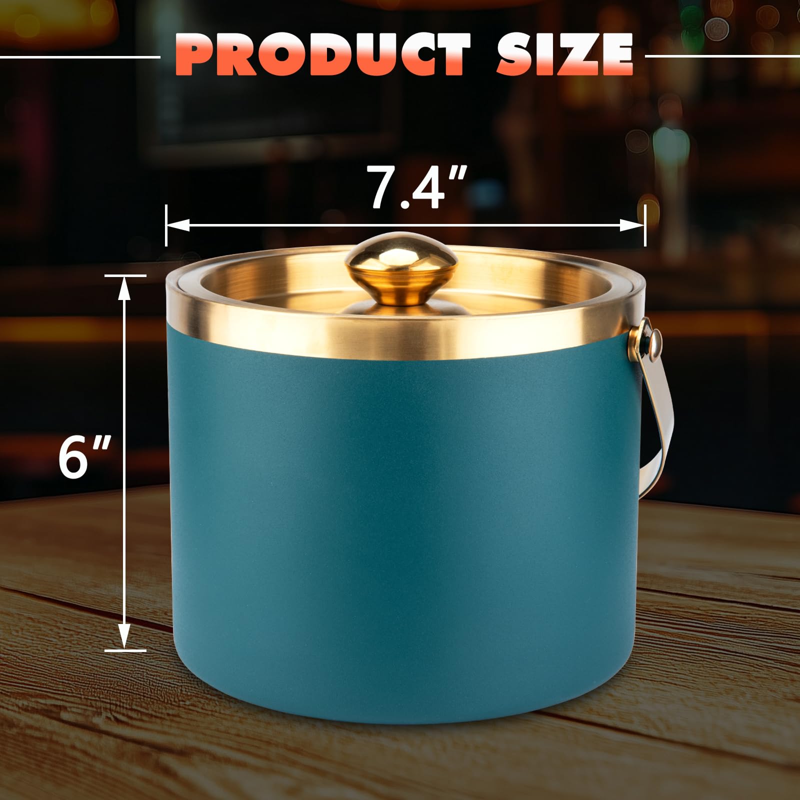 Cubitera de hielo de acero inoxidable de 3 litros, cubos de hielo para fiestas con tapa, cubo de hielo para bar de cócteles