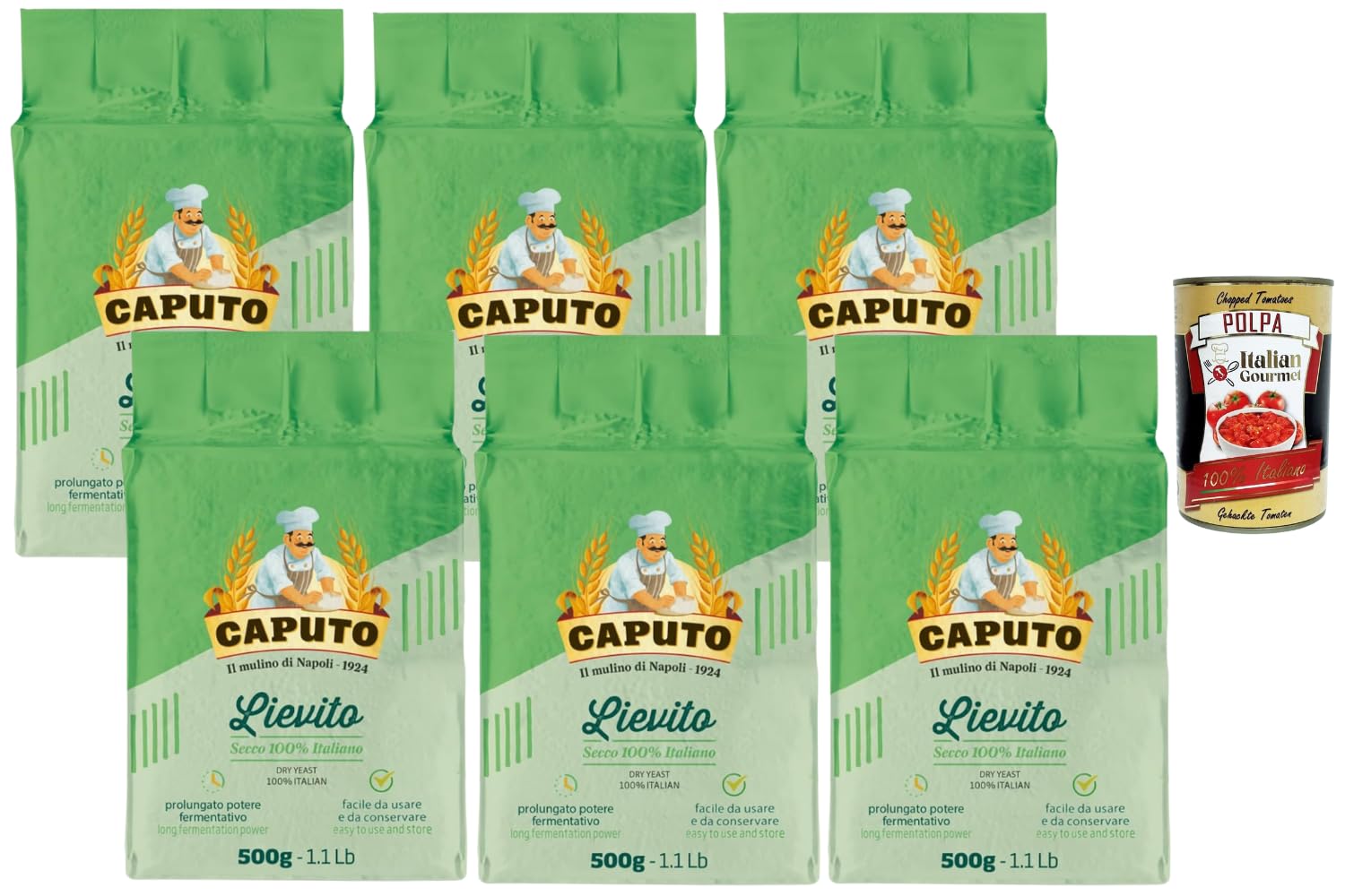 Italian Gourmet ItaliItalian Italian Gourmet lievito secco Trockenhefe 6 x | Alta forza fermentativa, 100% italiana, für hausgemachte Backwaren, stabile, Gesamtnettogewicht 3 kg + Kostenlos Polpa 400g