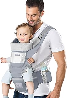 Baby Carrier Ergonomic Infant Carrier with Hip Seat Kangaroo Bag Soft Baby Carrier Newborn to Toddler 7-45lbs Front and Back Baby Holder Carrier for Men Dad Mom (Grey)