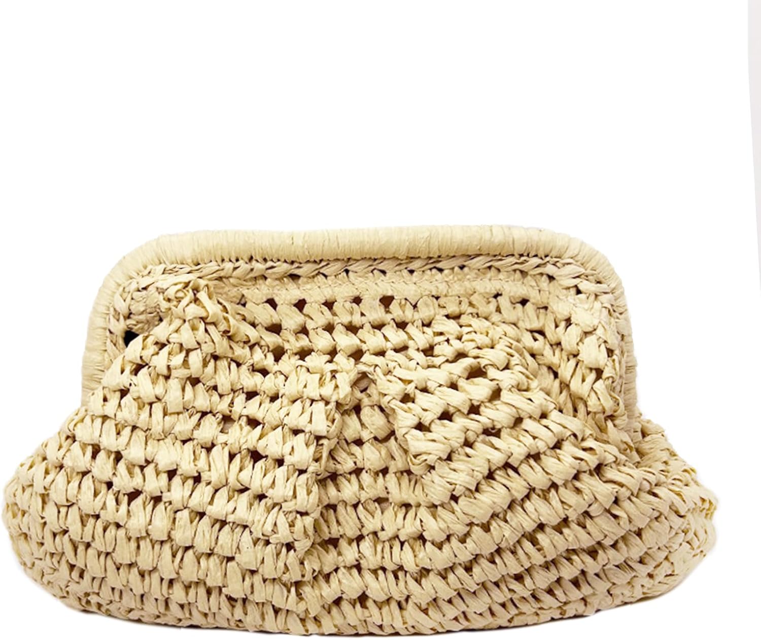 Straw clutch handbag, chain shoulder purse, designer evening crossbody bag.