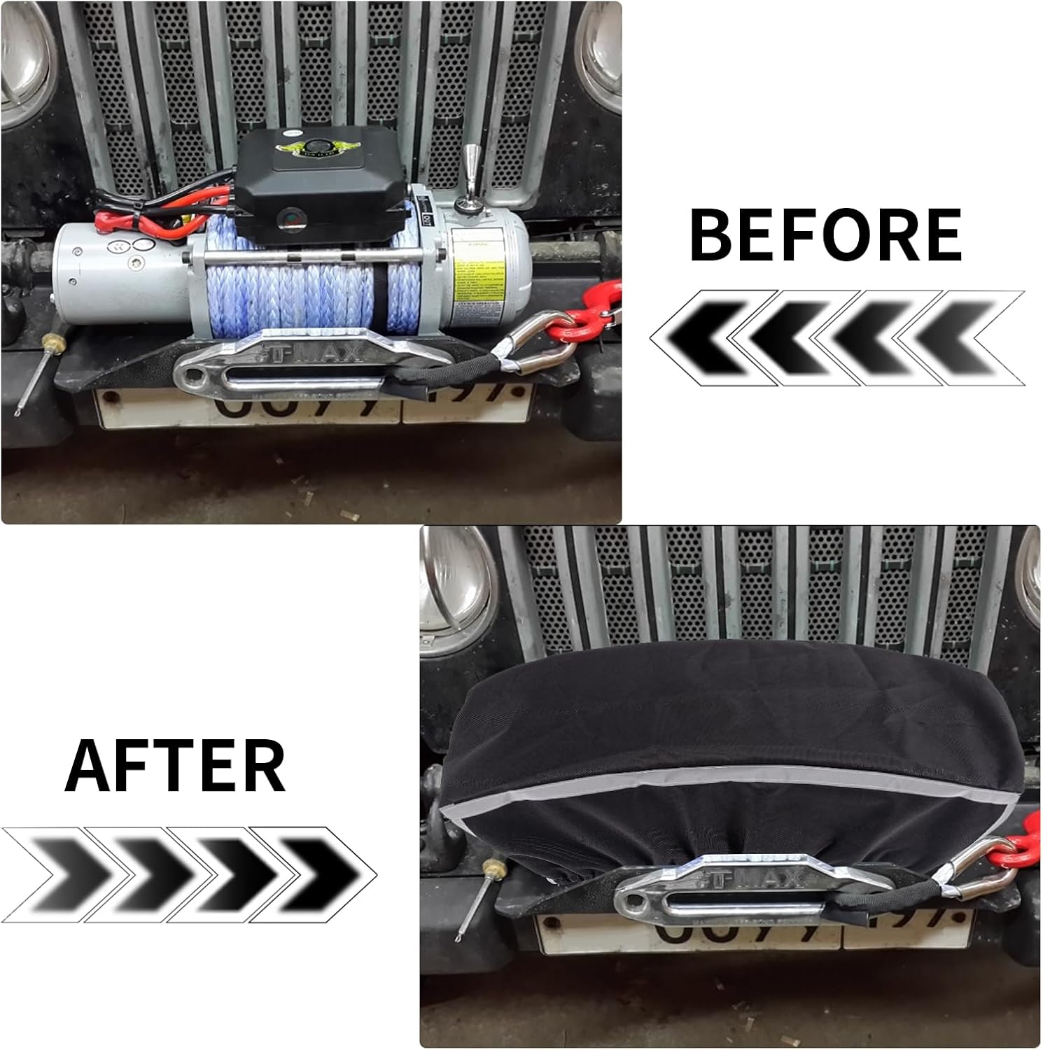 Badlands Winch Cover 12000 Lb Waterproof, winch accessories, High Durability Heavy Duty Oxford Fabric Dust Prevention Sunproof with Reflective Ribbon for Electric Winch (Black)