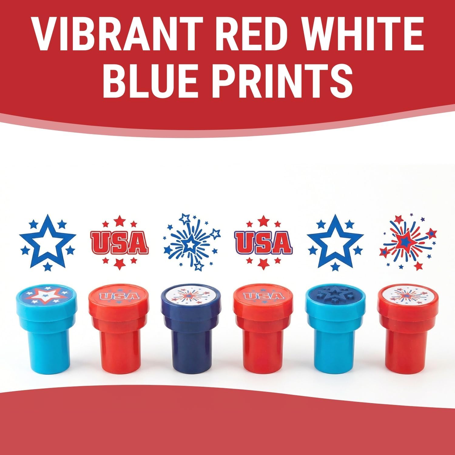 Fun Express 1" x 1 1/2" Mini Patriotic Fireworks & Stars Plastic Stampers