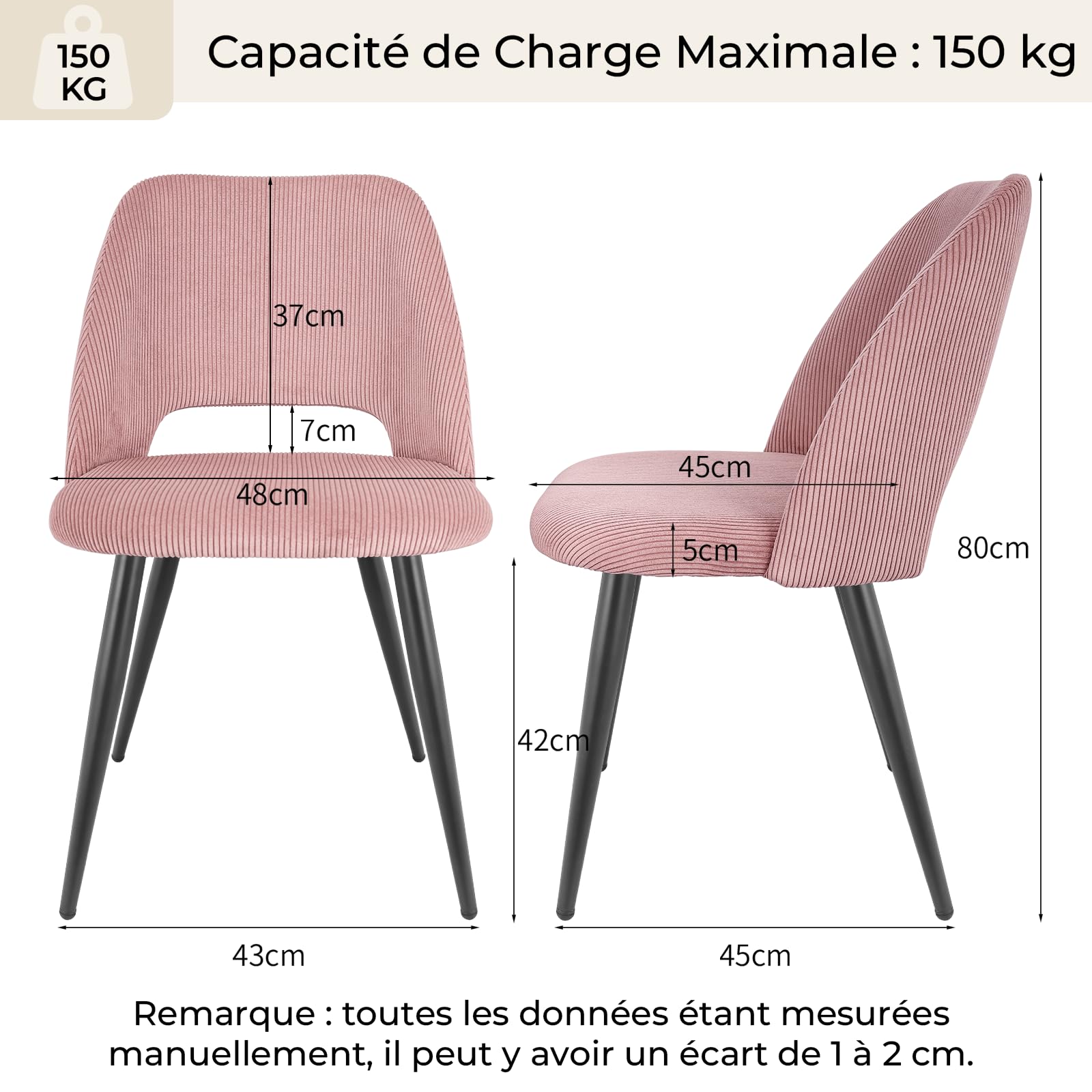 JIJIAN Lot de 4 Chaises de Salle à Manger, Chaises de Cuisine, Chaise de Salon, Chaise en Velours avec Dossier Découpé, Chaises Rembourrées pour Salle à Manger, Cuisine, Chambre, Réception, Rose