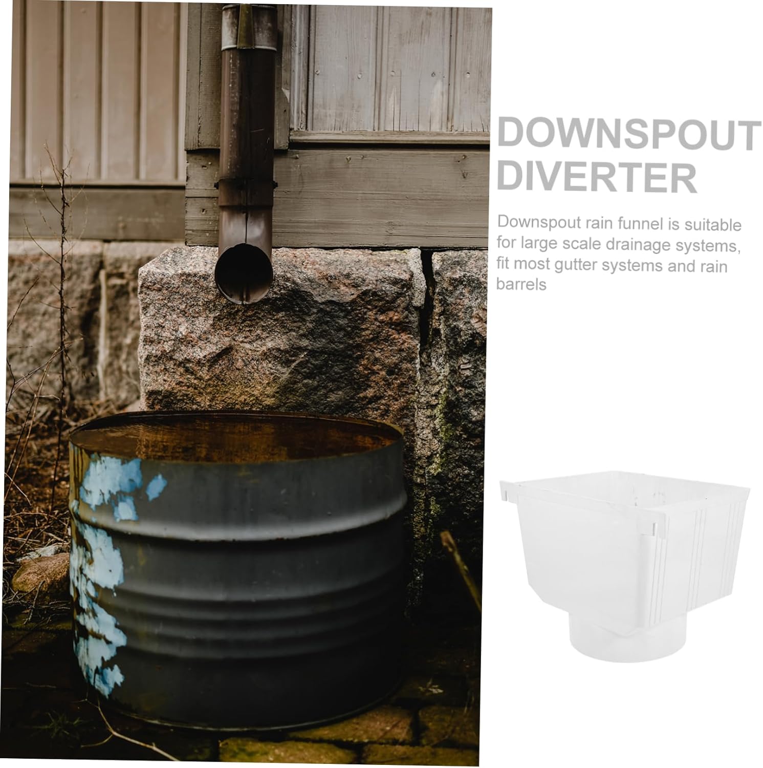 Rainwater Collection Barrel Gutter Rain Diverter PVC Water Pipe Bucket Downspout Adapter Outdoor Drainage System Easy Install