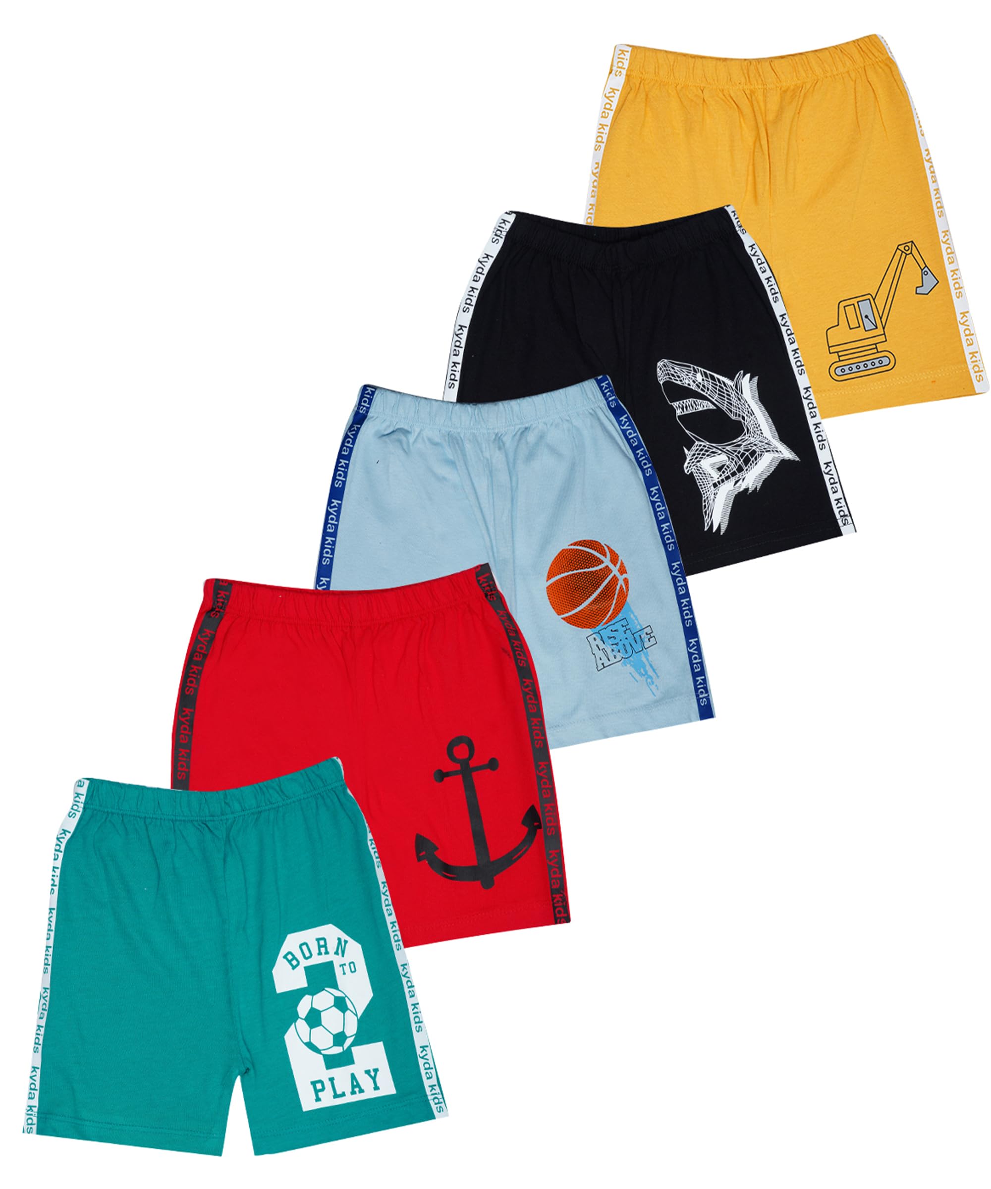 KYDA KIDS® 5 Pack Boys Girls Printed 100% Cotton Shorts - Classic Fit Multicolour