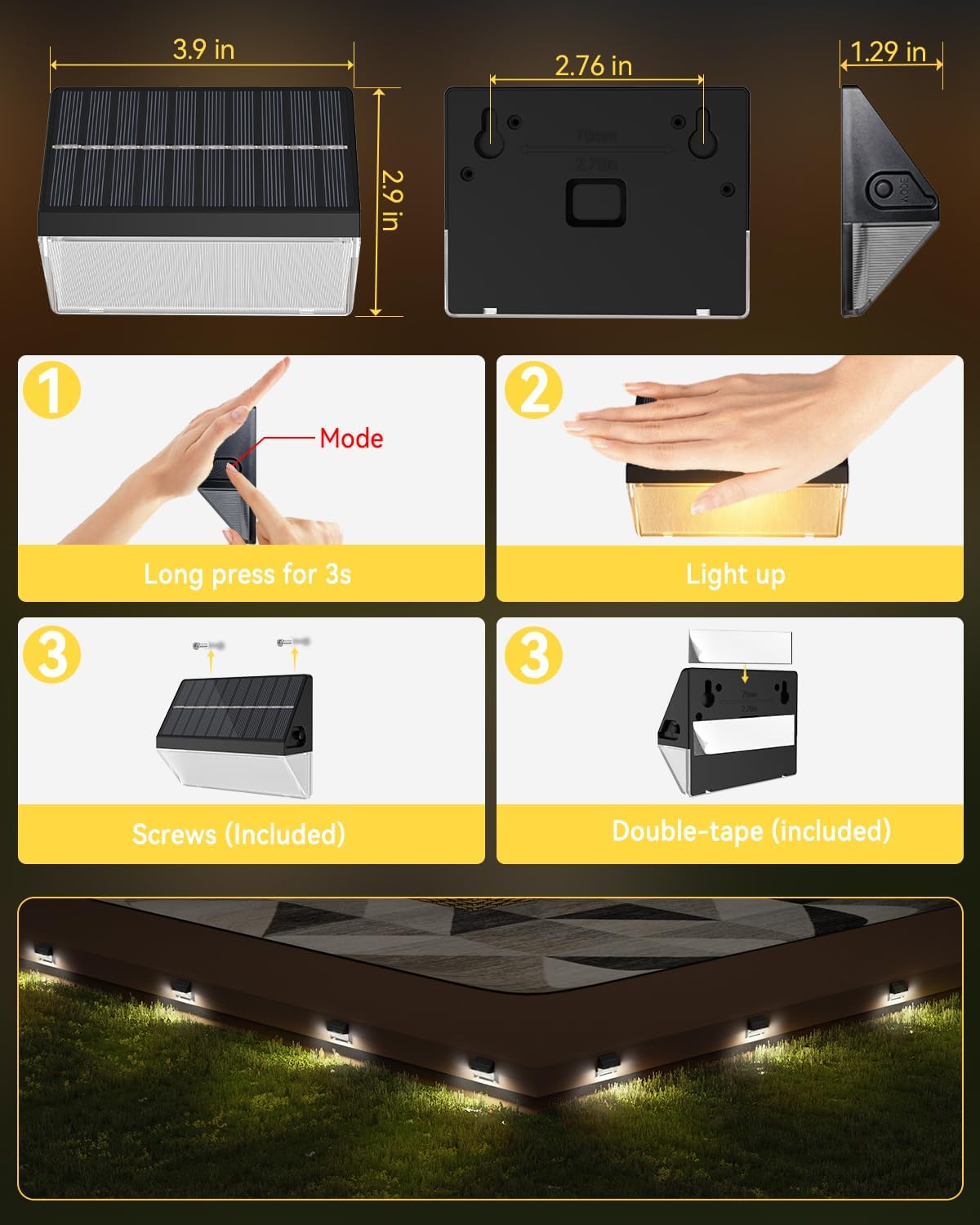 Solar Deck Lights with Remote 8 Pack, Cool White, Warm White, 12 Modes, IP65 Waterproof, Auto Dusk-to-Dawn, LED Solar Lights Outdoor for Fence, Step, Balcony, Wall, Patio, Yard, Stairs