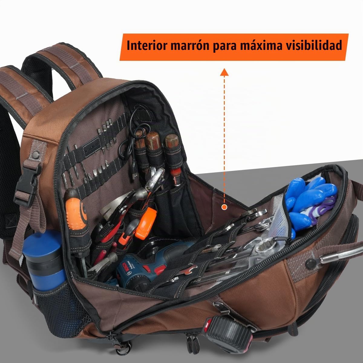 WELKINLAND - Mochila HVAC de 70 bolsillos, mochila de herramientas de electricista resistente, mochila de herramientas de fondo duro para hombres, mochilas de herramientas impermeables para