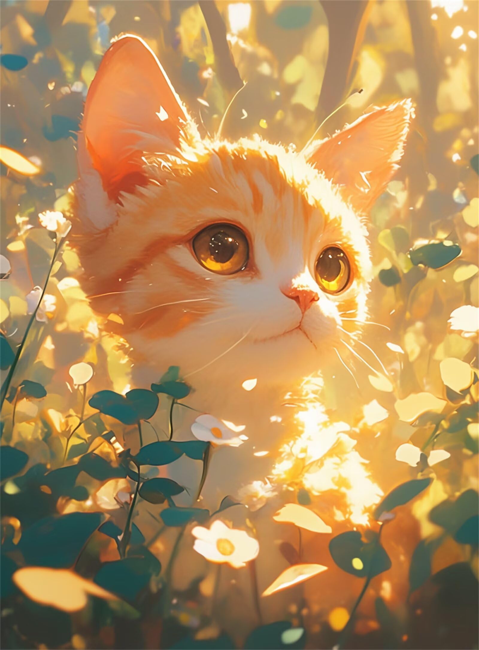 Umfarvt 5D Diamond Painting Kit Completo Sunshine, Pittura Diamante Gatto Baffo, 65x85cm Fai Da Te Square Diamond Art Strass Ricamo a Punto Croce Painting per Decorazione Parete Casa