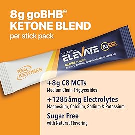 Real Ketones MCT & BHB Exogenous Ketones Drink Mix Packets Elevate Keto Electrolytes Powder Packets No Sugar with 4 Main Electrolytes Plus Hydrating Proprietary Keto BHB - 7-Pack Orange