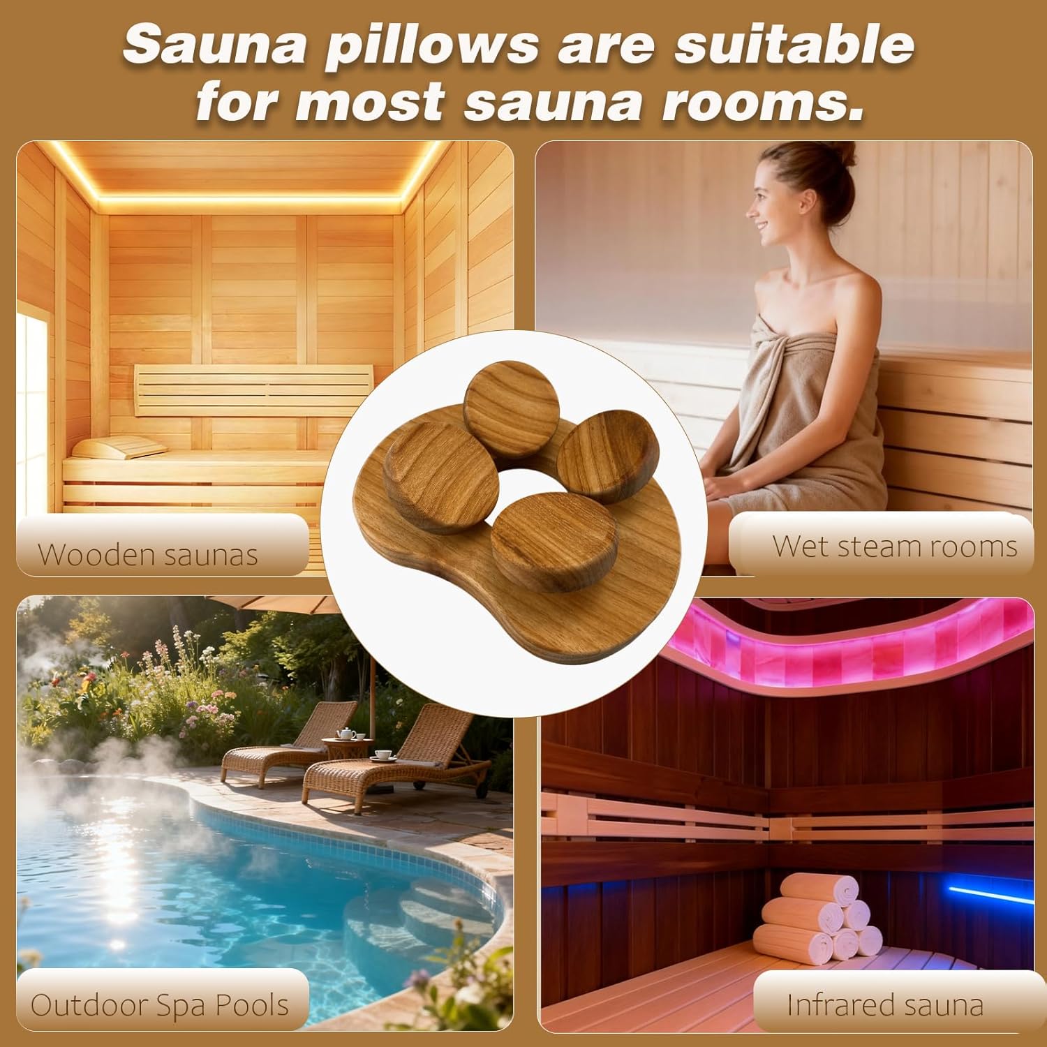 Benks Sauna Pillow, Sauna Accessories, Ergonomically Designed Sauna Headrest, Relieves Neck and Shoulder Pain, Provides Head Support and Relaxation, Suitable for Saunas, Spas and Gyms (Dark Color)