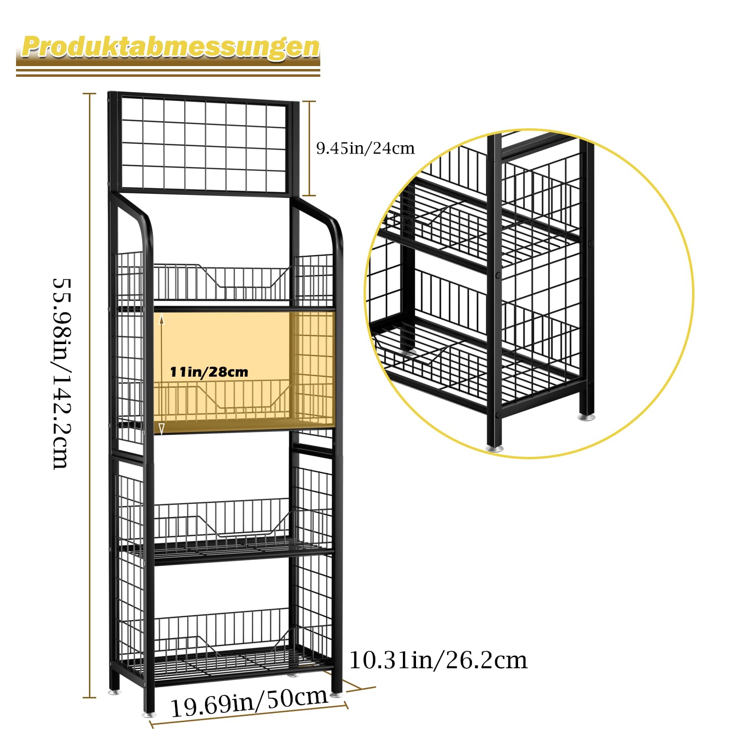 4-stufiges Metall Präsentierregal mit 30 Haken, stabiler Drahtgitter Aufbewahrungsständer für Snacks, Lebensmittel, Laden & Zuhause