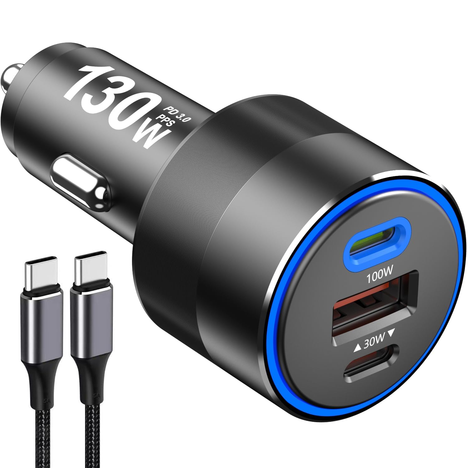130W USB C Car Charger - PD 100W + 30W Fast Charging For IPhone, Galaxy, IPad, MacBook