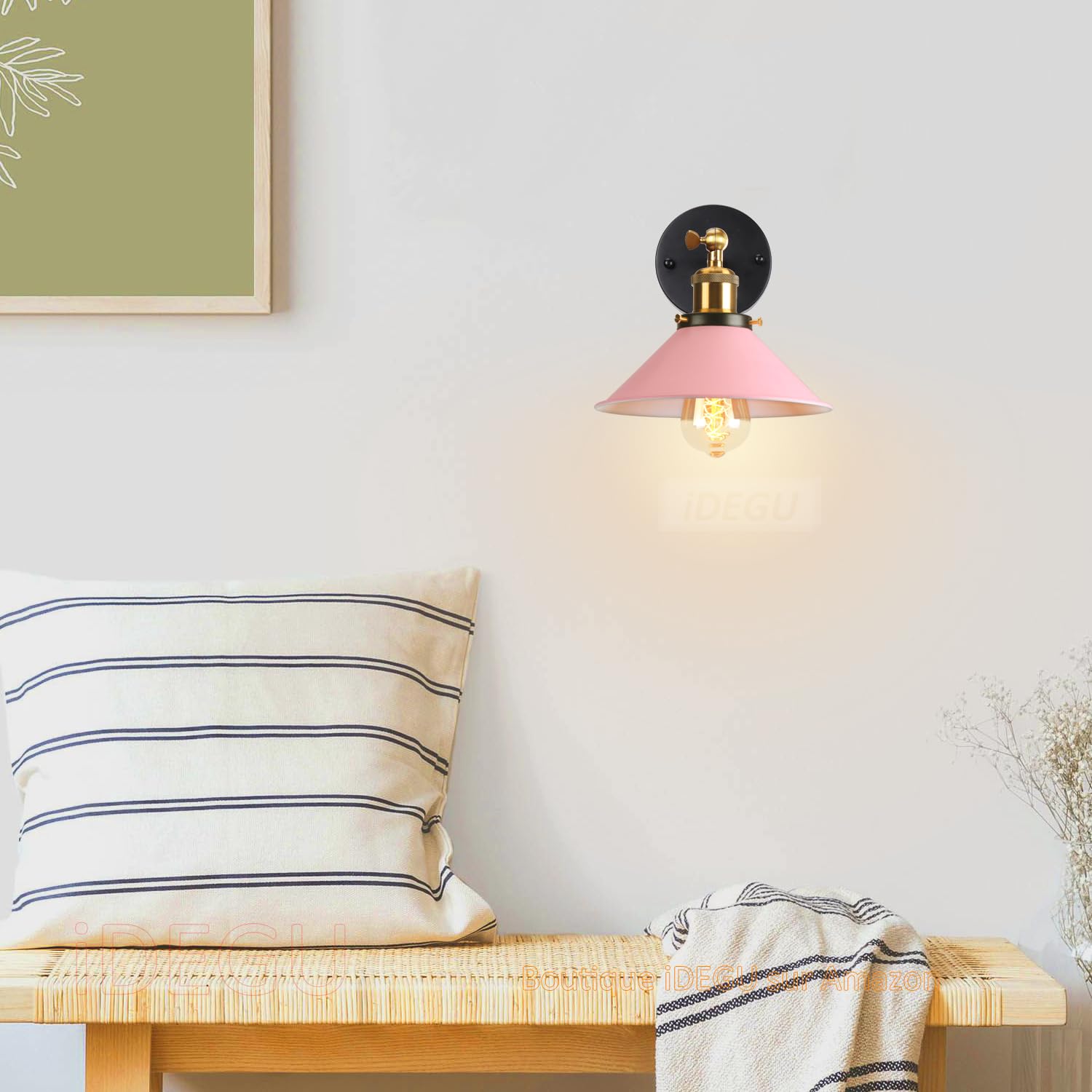 iDEGU 2 Pezzi Lampade da Parete Vintage, 22cm Applique da Parete Retrò Lampadario Plafoniera E27 Illuminazione da Parete Moderna per Camera da Letto, Soggiorno, Camera per Bambini (Rosa)