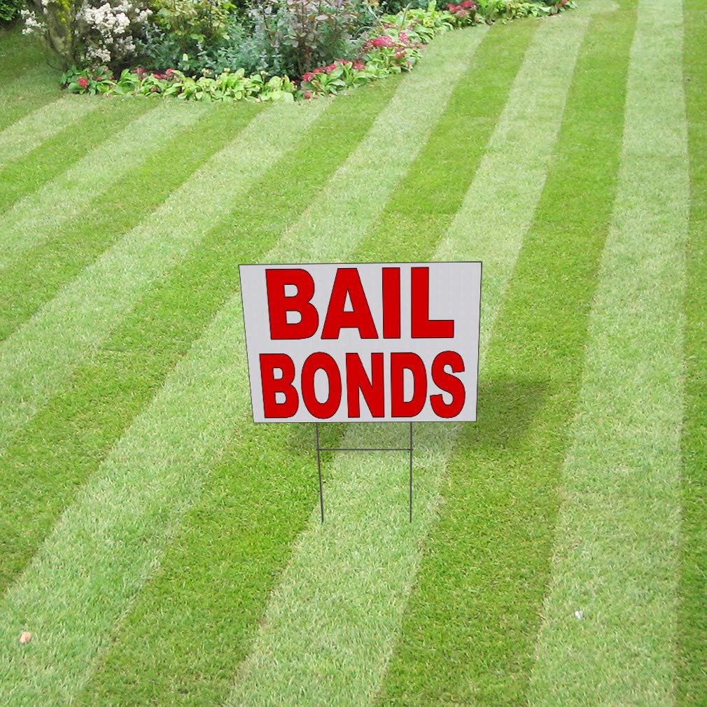Plastic Weatherproof Yard Sign Bail Bonds Attorney Signs Red Bail Bond for Sale Sign Multiple Quantities Available 18inx12in Two Sides Print One Sign