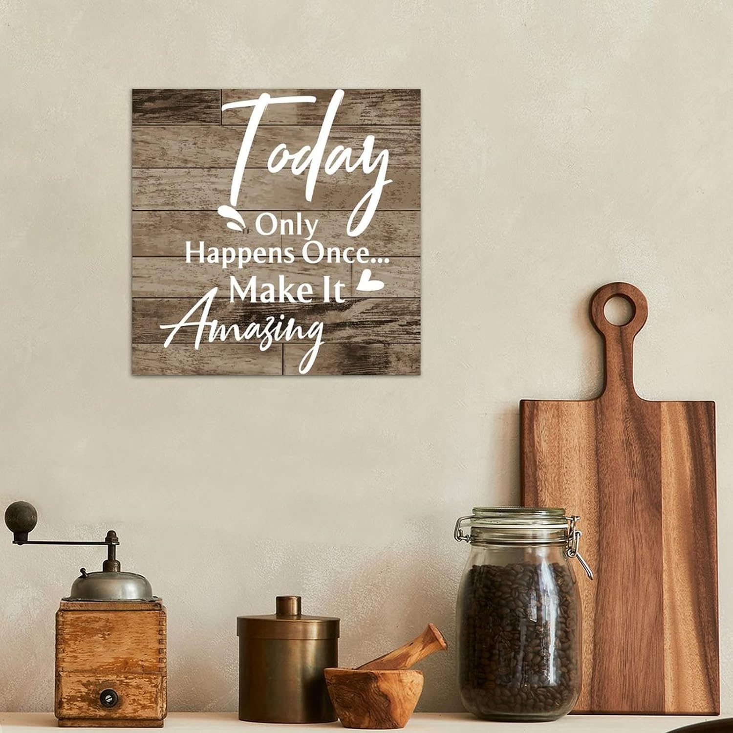 LITTLEGROVE SEEDS Today Only Happens Once Make It Amazing Wood Signs Rustic Wood Plaque Motivational Wall Decorations for Living Room Rustic Wall Art Kitchen Wall Hanger Retro Decoration Sign 8x8in image 4