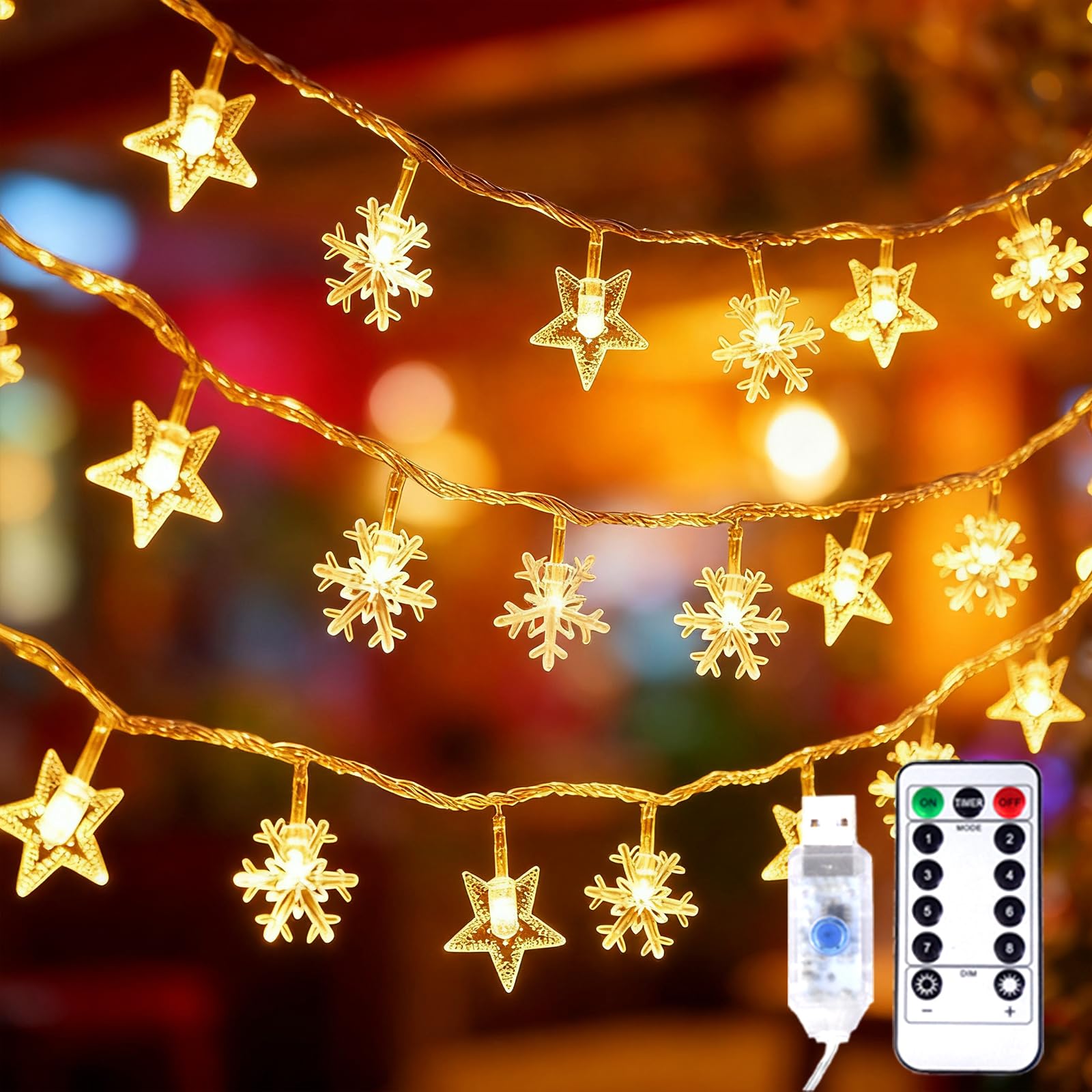 Melofo Star Snowflake Fairy String Lights, 10m 100 LED String Light