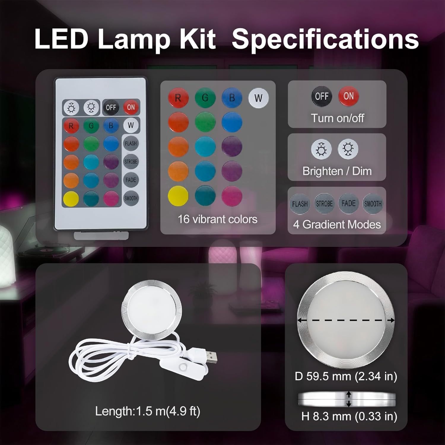 10PCS Remote Control RGB Light LED Lamp Kit 001,Power Failure Memory Function for Bambu Lab Multicolor Makerworld for Anycubic Makeronline 3D Printer Light DIY Hardware Model Parts USB