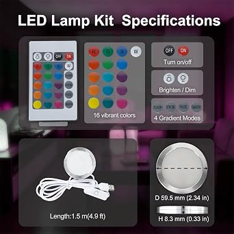3PCS Remote Control RGB Light LED Lamp Kit 001,Power Failure Memory Function for Bambu Lab Multicolor Makerworld for Anycubic Makeronline 3D Printer Light DIY Hardware Model Parts USB