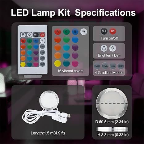 3PCS Remote Control RGB Light LED Lamp Kit 001,Power Failure Memory Function for Bambu Lab Multicolor Makerworld for Anycubic Makeronline 3D Printer Light DIY Hardware Model Parts USB