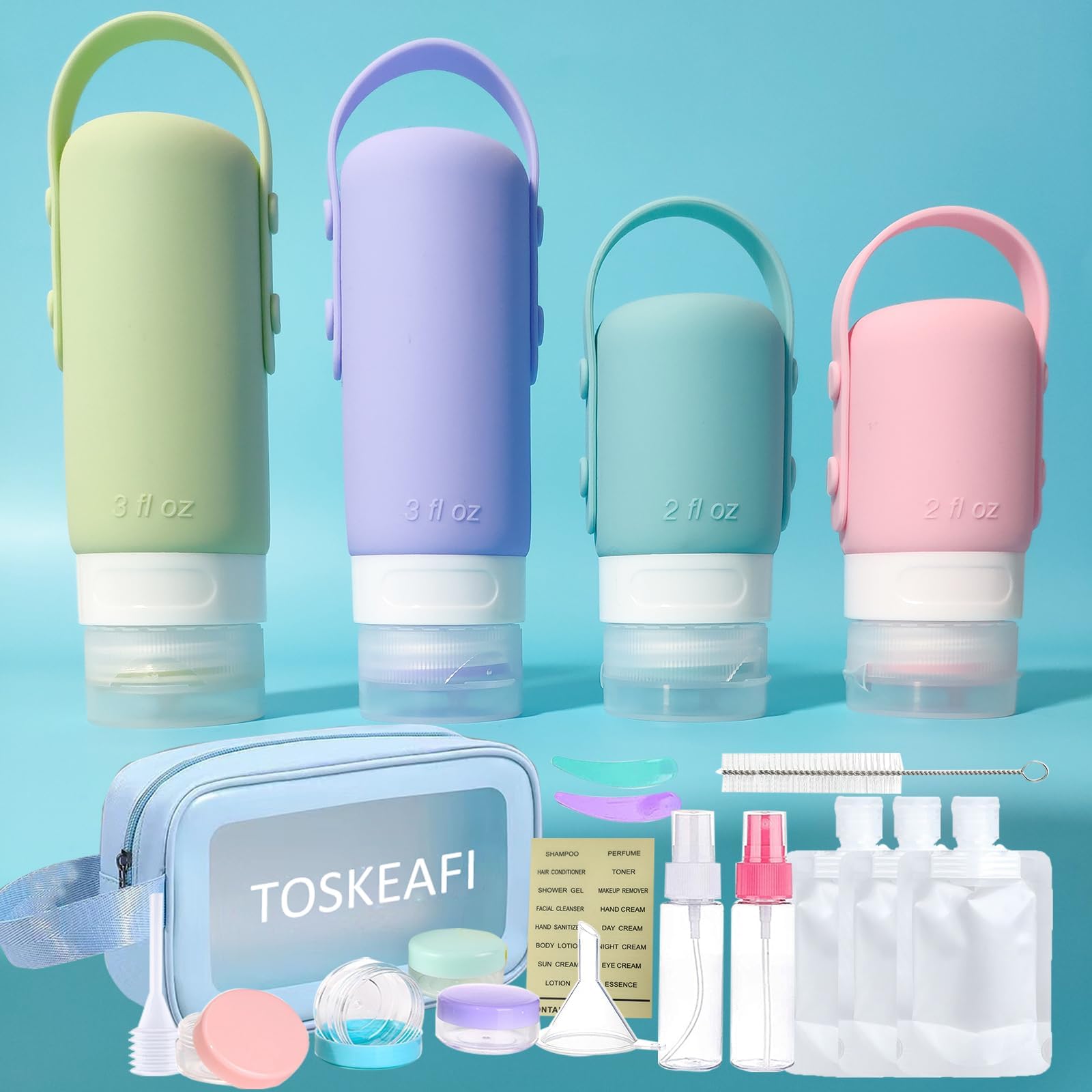 Gemice 4-Pack TSA Approved Travel Bottles - 3oz Silicone Leakproof Toiletry Containers (12oz Total)