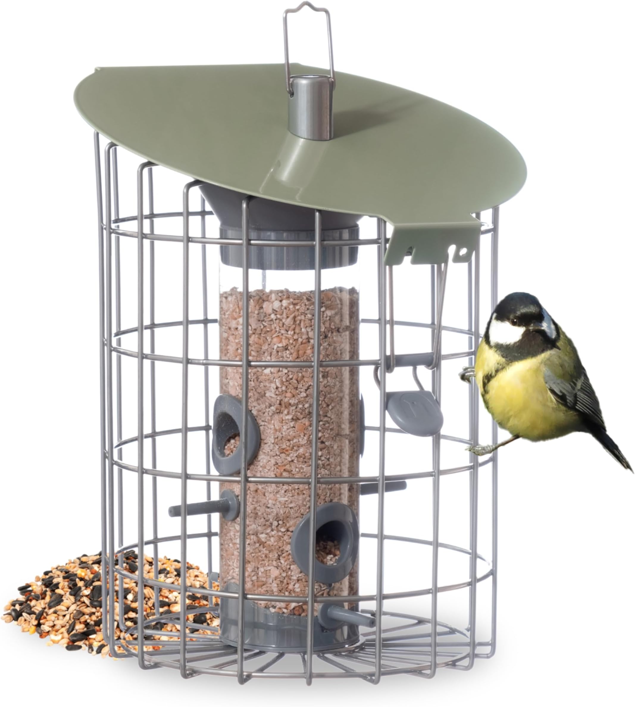 The NutteryRNMD01 Roundhaus Seed Squirrel Proof Bird Feeder, Celadon Green