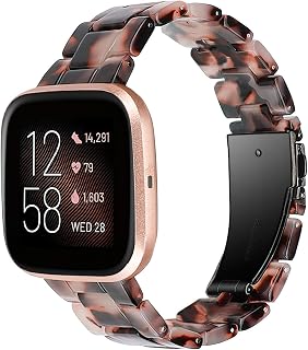 Wearlizer Resin and Stainless Steel Compatible with Fitbit Versa/Versa 2 /Versa Lite/Versa SE Bands Women Men, Lightweight Replacement Compatible with Fitbit Versa,Leopard