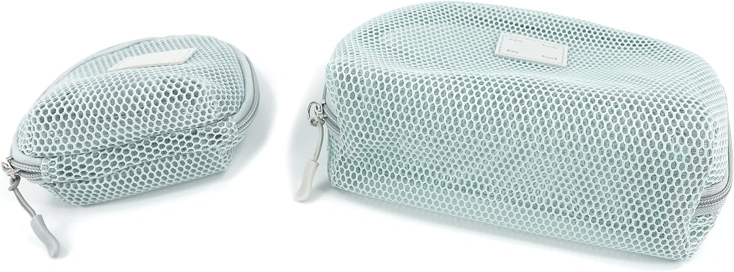 YunZh 2Pcs Mesh Makeup Bag，Cosmetic Bag，Small Travel Kit Storage Pouch Clear Portable Toiletry Bags Set for Women Girl (Grey) image 4